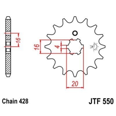 Piñon JT 550 de acero con 15 dientes JTF550.15