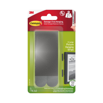 Command Pack de 8 Tiras Adhesivas para Objetos Pesados - 9kg - 4 Pares XL - Soporta hasta 9kg - Color Negro