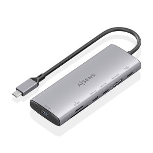 AISENS - USB-C DOCK 7 EN 1, USB-C A 1xHDMI, 1xUSB-A 10G, 2xUSB-C 10G, 1xSD, 1xMICRO SD, 1xUSB-C PD 100W, GRIS, 20CM