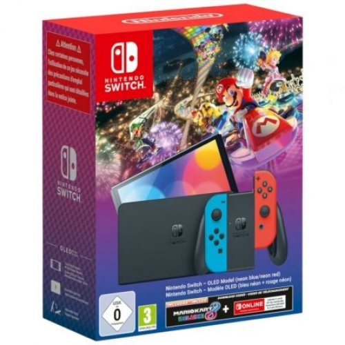 Nintendo Switch Versión OLED Azul Neón/Rojo Neón/ Incluye Código Juego Mario Kart Deluxe 8/ 3 Meses Suscripción Nintendo Online