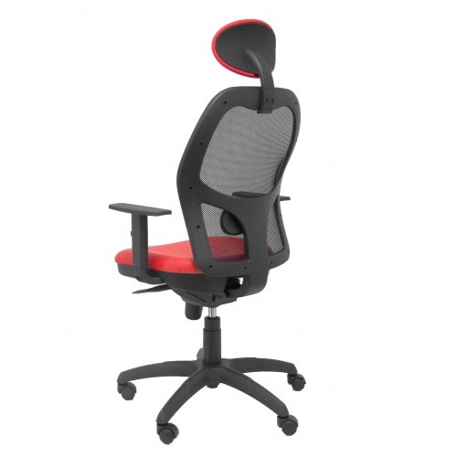 Silla Jorquera malla negra asiento similpiel rojo con cabecero fijo