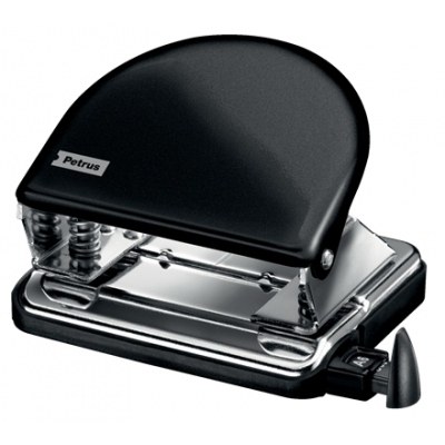 Petrus 52 Taladro Perforador Clasico Metalico - Hasta 20 Hojas - Marcas de Formato - Facil Vaciado - Punzones 5.5mm - Color Negro