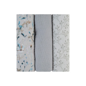 Juego de pañales de muselina 3 uds 75x75 cm Dreamy Fields Gris