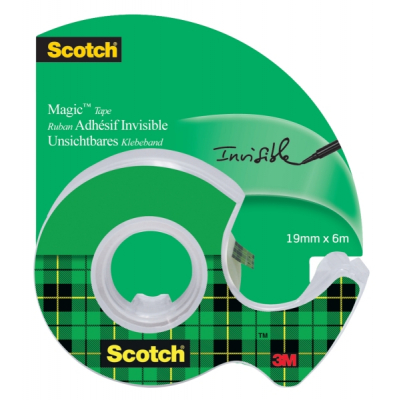 Scotch Magic Cinta Adhesiva Invisible - 19mm x 6m - Incluye Dispensador - Color Transparente