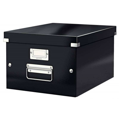 Caja organizadora Leitz Click & Store WOW - Mediana - Asas de metal - 85% cartón reciclado - Hasta 9kg - Negro