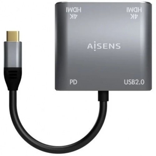 Adaptador USB Tipo-C Aisens A109-0625/ 2x HDMI 4K SST MST Hembra - VGA Hembra - USB Tipo-C Macho - USB Hembra - USB Tipo-C Hembra