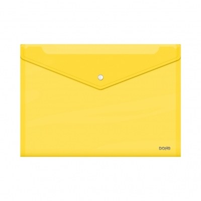Dohe Sobre con Cierre de Broche - Tamaño Folio Plus Apaisado - Polipropileno Cristal Transparente 150 Micras - Color Amarillo