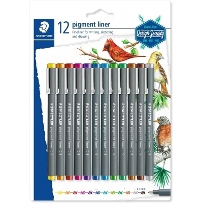 Staedtler Pigment Liner 308 Pack de 12 Rotuladores Calibrados - Trazo 0.5mm - Secado Rapido - Colores Surtidos