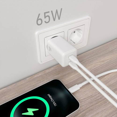 AISENS - CARGADOR GaN 65W, 2xUSB-C PD3.0 QC4.0, BLANCO