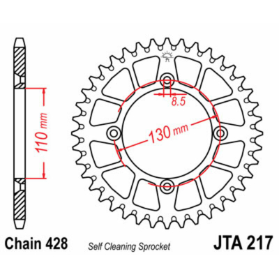 Corona JT SPROCKETS aluminio ultraligera autolimpiable 217 - Paso 428 JTA217.56