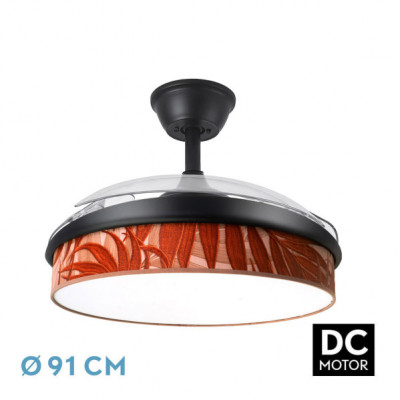Ventilador Dc Moda 72w Negro/hoja Caldera 91d 3aspas 7200lm 3000k, 4000k, 6000k Remoto+ Memoria+ Temporizador