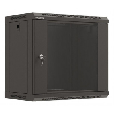 Armario lanberg mural rack 19 pulgadas 9u 540x350 flat pack negro puerta cristal