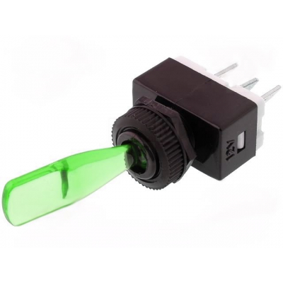 Interruptor Palanca Iluminada 12V VERDE 6A/12Vdc ON-OFF