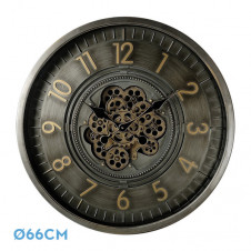 Reloj De Pared Trento Oro/cuero 66x66x10cm Engrana Jes Con Movimiento