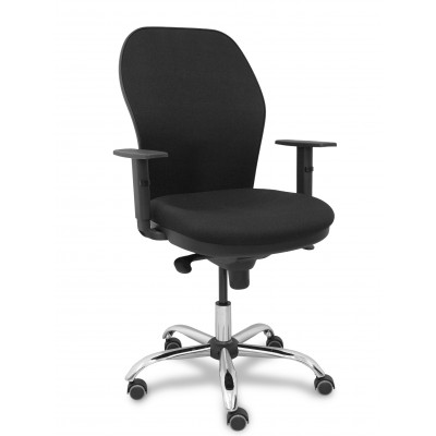 Silla Jorquera respaldo bali negro asiento bali negro base cromada y ruedas parqué