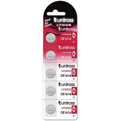 Pila Litio CR1616 UNIROSS 3Vdc 55mAh (Blister 5 unidades)