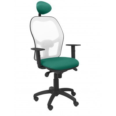 Silla Jorquera malla blanca asiento bali verde esmeralda con cabecero fijo
