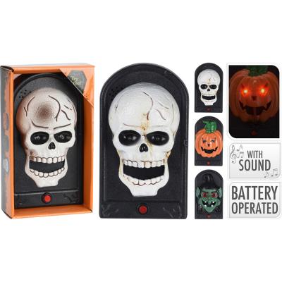 Timbre halloween, a pilas, con luz y sonido, modelos variados. 11 x 4,5 x 19 cm