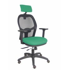 Piqueras y Crespo Silla Jorquera traslack malla negra asiento bali verde esmeralda brazos 3D cabecero regulable