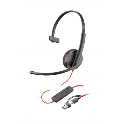 Poly Blackwire 3210 Monaural USB-C Headset +USB-C/A Adapter (Bulk)