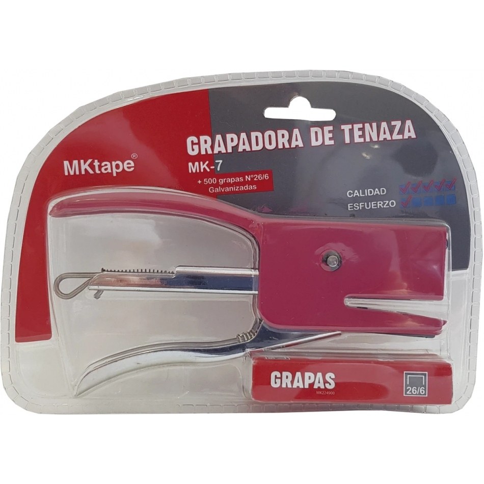 MKtape MK7 Pack de Grapadora de Tenaza + 500 Grapas Nº 26/6 - Hasta 20 Hojas - Color Rojo