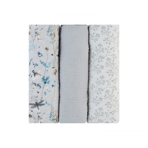 Juego de pañales de muselina 3 uds 100x100 cm Dreamy Fields Grey