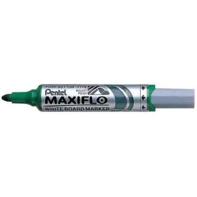 Pentel Maxiflo Rotulador para Pizarra Blanca - Regulacion del Flujo de Tinta - Punta Redonda - Ancho de Linea 2,5mm - 50% de Materiales Reciclados - Color Verde