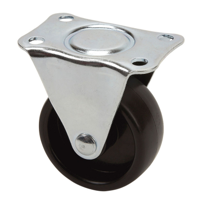 Rueda fija con placa y eje liso, color negro, carga máx. 20 kg, ø 4 cm