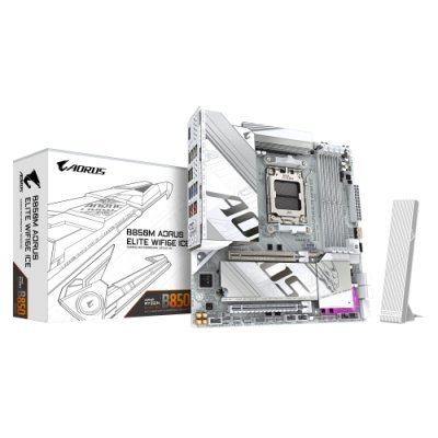 GIGABYTE B850M AORUS ELITE WIFI6E ICE Placa Base - Procesadores AMD Ryzen Serie 9000, 12+2+1 fases VRM digitales, hasta 8200MHz DDR5 (OC), 1xPCIe 5.0 + 1xPCIe 4.0 M.2, LAN 2.5, WIFI 7, USB 3.2 Gen 2