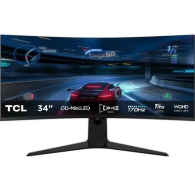 Monitor Gaming Curvo TCL 34R83Q 34/ WQHD/ 1ms/ 170Hz/ VA/ Regulable en altura/ Blanco y Negro