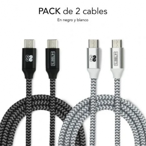 Cable USB 2.0 Tipo-C Subblim SUB-CAB-4CC001 Pack 2/ USB Tipo-C Macho - USB Tipo-C Macho/ 1m/ Negro y Plata