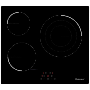 Placa vitrocerámica Benavent VBBR360, 3 zonas,  zona grande 28 cm, 9 niveles potencia, control táctil, temporizador 99 min, display LED, bloqueo seguridad, 5700W, cristal negro
