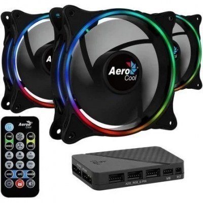 PACK 3 VENTILADORES AEROCOOL ECLIPSE 12 PRO + H66F HUB + MANDO A DISTANCIA - 1200RPM - ILUMINACIÓN RGB - 19.8DBA - COJINETE HIDRÁULICO