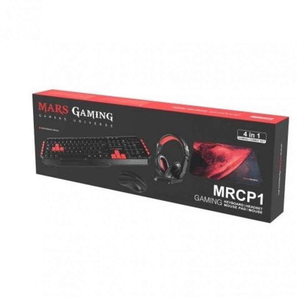 Pack Gaming Mars Gaming MRCP1/ Teclado + Ratón Óptico + Auriculares con Micrófono + Alfombrilla