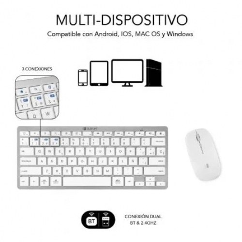 Teclado y Ratón Inalámbrico por Bluetooth Subblim OCO010 Combo Multidispositivo Compacto/ Plata