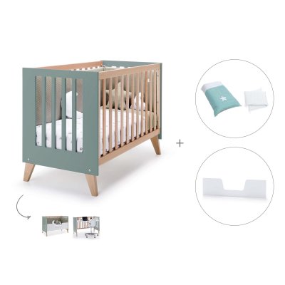 Cuna-escritorio-cama 60x120 cm madera/eucalipto (3en1) + textil Mare · Nexor