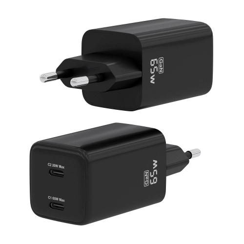 AISENS - CARGADOR GaN 65W, 2xUSB-C PD3.0 QC4.0, NEGRO