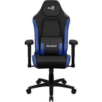 SILLA GAMER AEROCOOL CROWN DISEÑO PREMIUM CUERO SINTETICO AEROWEAVE NEGRA CON DETALLES EN AZUL REPOSABRAZOS 2D COJIN LUMBAR RESPALDO AJUSTABLE
