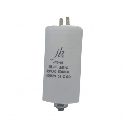 Condensador MOTOR 25uF 450Vac FASTON + M8 Medidas Ø40x75mm JB