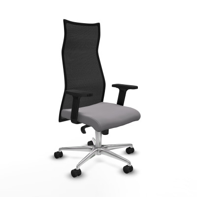 Albacete malla sincro malla negra similpiel gris brazos 2D base aluminio ruedas 65 mm nailon