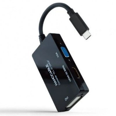 Adaptador Nanocable 10.16.4301-ALL/ USB Tipo-C Macho - HDMI Hembra - DVI-I Hembra - VGA Hembra/ 20cm/ Negro