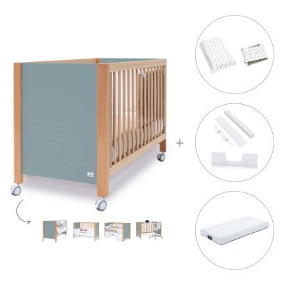 Cuna colecho madera/eucalipto (5en1) 60x120 cm + colchón + textil Natura · Ombra