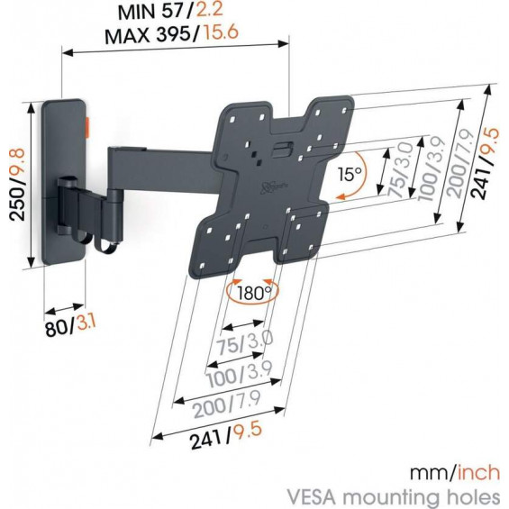 Soporte televisión Vogels 1243, Vesa 75x75, Vesa max 200x200, hata 15 kg, Full Motion+, hasta 43 pulgadas, negro - imagen 2