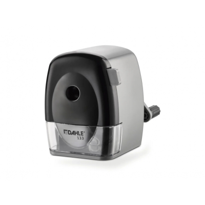 Dahle 133 Afilalapices de Manivela - Para Lapices de 8 a 11,5mm Ø - Fresa de Acero - Forma de Punta Ajustable - Gran Deposito - Color Gris/Negro