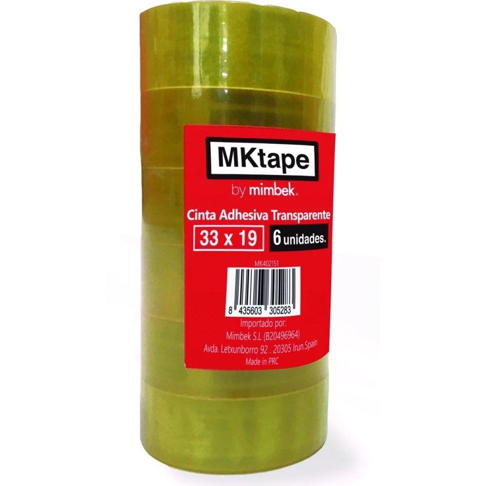 MKtape Pack de 6 Rollos de Cinta Adhesiva Transparente 19mm x 33m