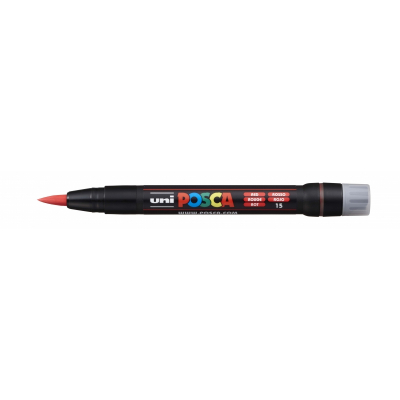 Posca PCF-350 Marcador de Pintura - Punta Acrilica Estilo Pincel - Tinta Base al Agua - No Permanente - Resistente a la Luz - Inodoro - Ideal para Carteleria y Decoracion - Color Rojo