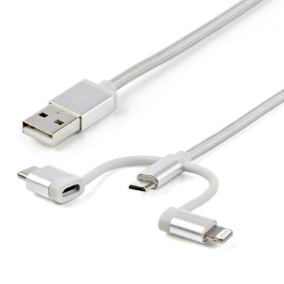 Cable usb tipo a a micro usb - usb tipo c - lightning startech 1m - macho - macho - plata trenzado