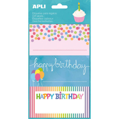 Apli Etiquetas Adhesivas Color Birthday - Tamaño 76x39mm - 9 Etiquetas de Alta Calidad - Adhesivo Permanente - Ideal para Regalos - Color Blanco