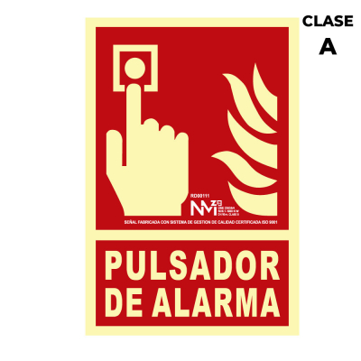Cartel de extinción pulsador de alarma clase a (pcv 1mm) 21x30cm normaluz