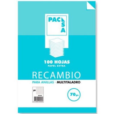RECAMBIO 70 GRS. MULTITALADRO FOLIO (215X310MM.) 100 CUADRÍCULA 4X4 CON MARGEN PACSA 21221
